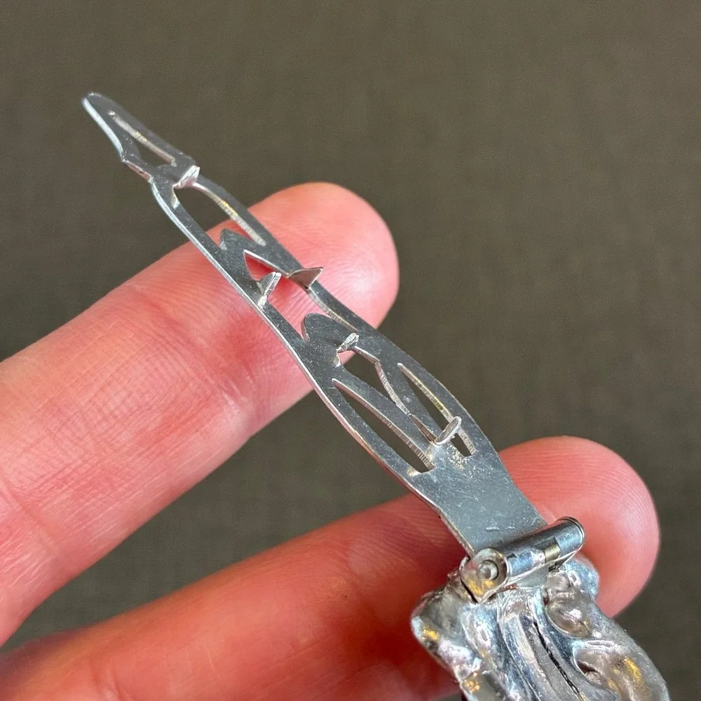Vintage Art Deco Pot Metal Dress Clip Silver Tone Baguette Rhinestone 2.75